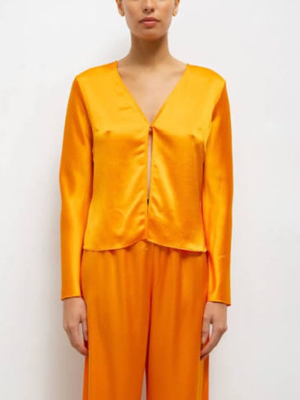 LESET Barb Button Down Top and Wide Leg Pant Set Orange XS